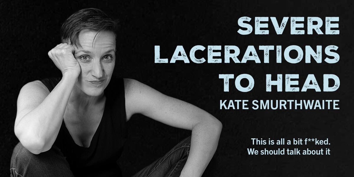 Severe Lacerations to Head–Woman with a tank top stares directly with her head propped against one fist. Her expression is knowingly unimpressed.