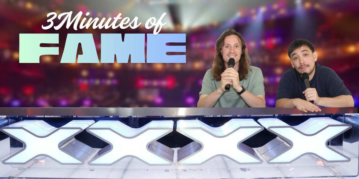 3 Minutes Of Fame–Poster with large text reading “3 Minutes of Fame” beside the silhouette of a comedian holding a microphone.